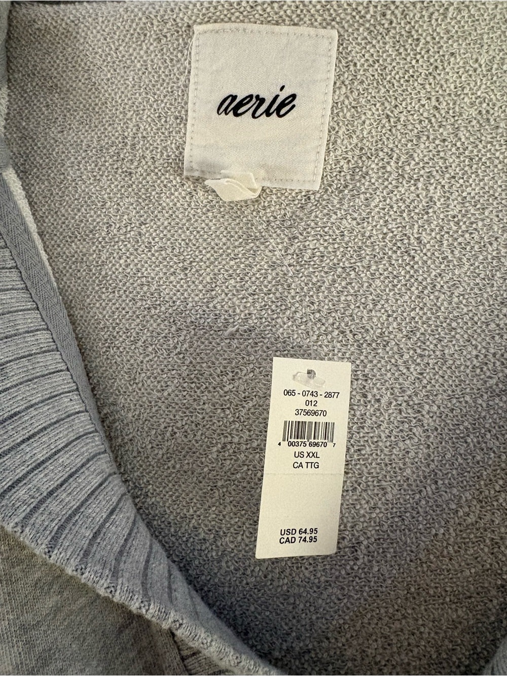 Aerie Light Gray V-Neck Hooded Sweater NWT Size XXL - Picture 3 of 6
